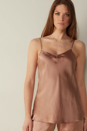 Pink Intimissimi Silk Satin With V-Neckline Women Tank Top | 6298IFQDY