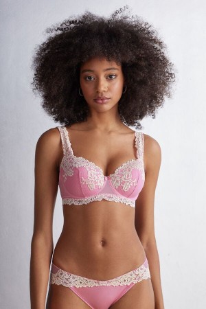 Pink / White Intimissimi Pretty Flowers Sofia Balconette Women Bra | 3697KGIEJ