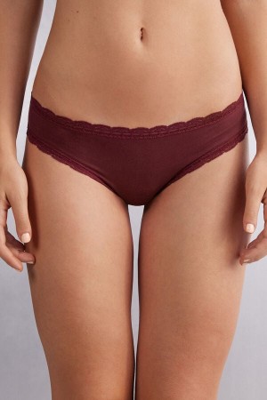 Red Intimissimi Cotton And Lace Women Panties | 7231VOQJH