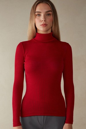 Red Intimissimi High-Neck Tubular In Wool And Silk Women Sweater | 5874QKRFO