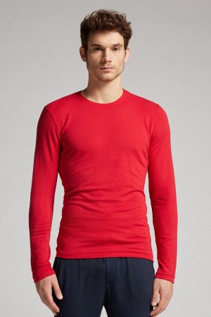 Red Intimissimi Modal-Cashmere Men Long Sleeve | 0296TUPMN