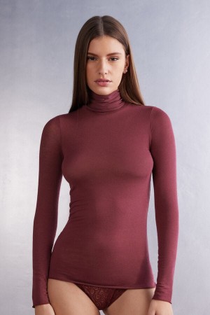 Red Intimissimi Modal Cashmere Ultralight High-Neck Women Long Sleeve | 5732MWJTV