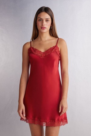 Red Intimissimi Silk Slip With Lace Insert Detail Women Pajamas | 2601DHZNI