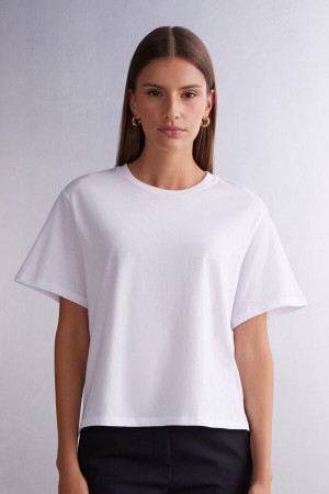 White Intimissimi Boxy Fit Cotton Women Short Sleeve | 2071YAEWU