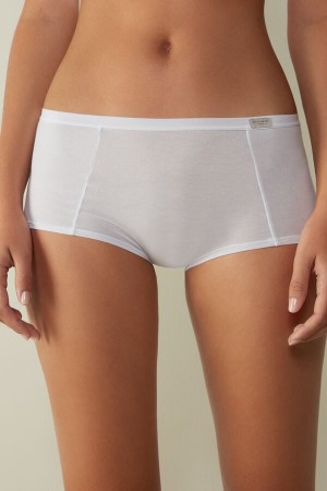 White Intimissimi Cotton Boyshorts Women Shorts | 4762GKWMB