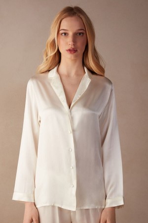 White Intimissimi Mannish-Cut In Silk Satin Women Jacket | 7938SEPUB