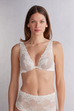 White Intimissimi Pretty Flowers Elena Balconette Women Bra | 7249VRTUW