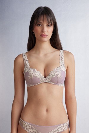 White Intimissimi Pretty Flowers Gioia Super Push-Up Women Bra | 0973PNLAJ