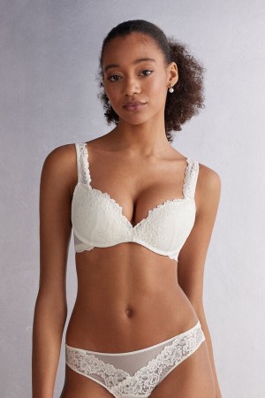 White Intimissimi Pretty Flowers Gioia Super Push-Up Women Bra | 9807BVGYQ