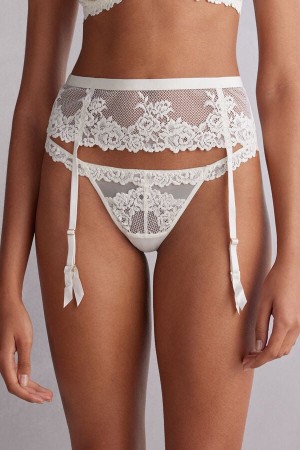 White Intimissimi Pretty Flowers Women Belt | 1052RNQWJ