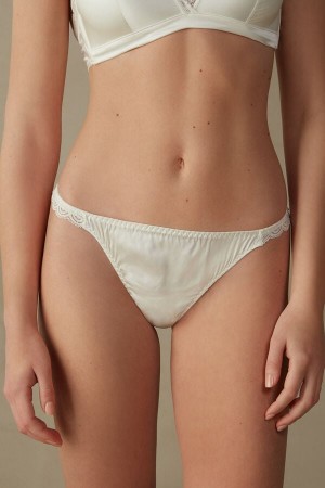 White Intimissimi Silk And Lace G-String Women Thong | 9810PQCBW