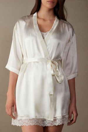 White Intimissimi Silk Kimono Women Pajamas | 3174ZOVCL