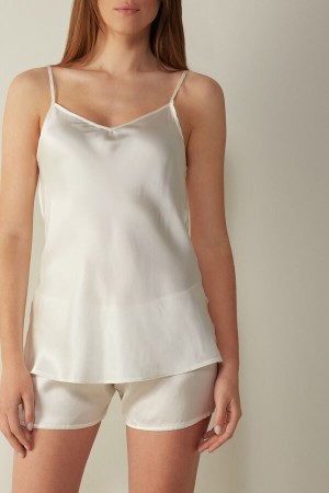 White Intimissimi Silk Satin With V-Neckline Women Tank Top | 9431WJQUS