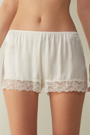 White Intimissimi Silk Women Shorts | 8915LATOZ