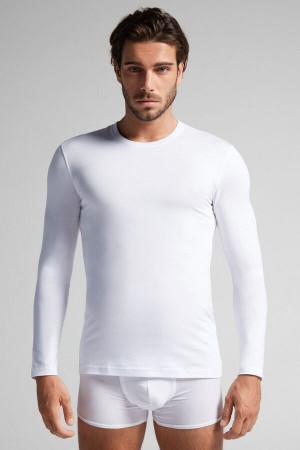 White Intimissimi Stretch Superior Cotton Men Long Sleeve | 4013CXZDK