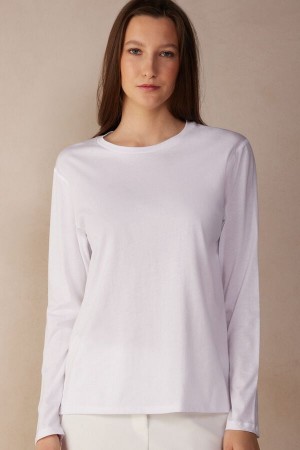 White Intimissimi Superior Cotton Oversized Women Long Sleeve | 9318UNWVD