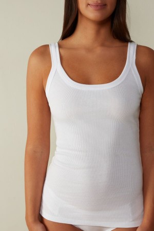 White Intimissimi Superior Cotton Racer Back Women Tank Top | 3608WCDKE