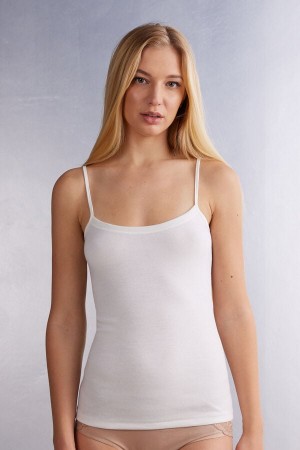 White Intimissimi Wool Cotton Camisole Women Tank Top | 3829BLHGX