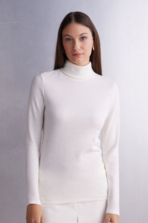 White Intimissimi Wool Cotton High Collar Women Long Sleeve | 3146IMRCD