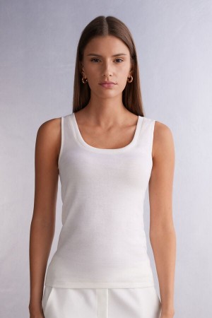 White Intimissimi Wool Cotton Women Tank Top | 7084OQJIG