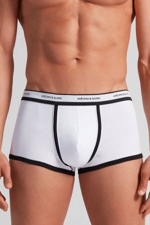 White / Black Intimissimi Superior Cotton With Logo Men Boxer | 5736MDPUL