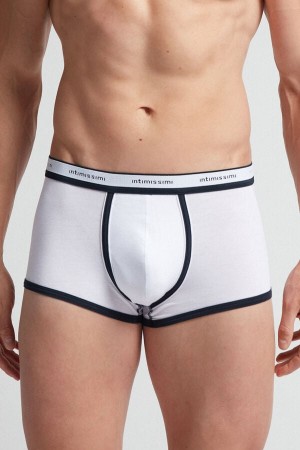 White / Blue Intimissimi Natural Fresh Cotton Men Boxer | 2689UXRTP