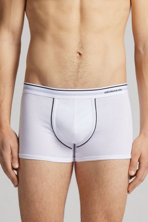 White / Blue Intimissimi Superior Cotton With Exposed Elastic Men Boxer | 0295PNJCV