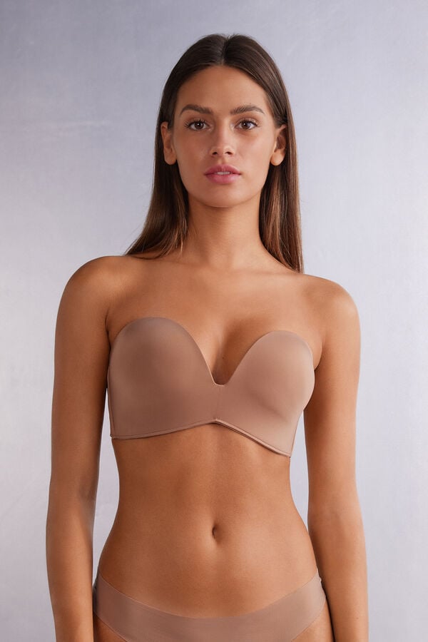 Beige Intimissimi Laura Bandeau Ultralight Microfiber Women Bra | 7042DQIPT