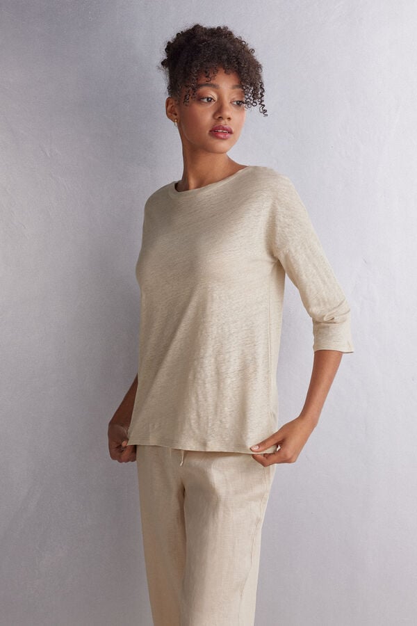 Beige Intimissimi Linen Bateau Neck Women Long Sleeve | 6907RCZHQ