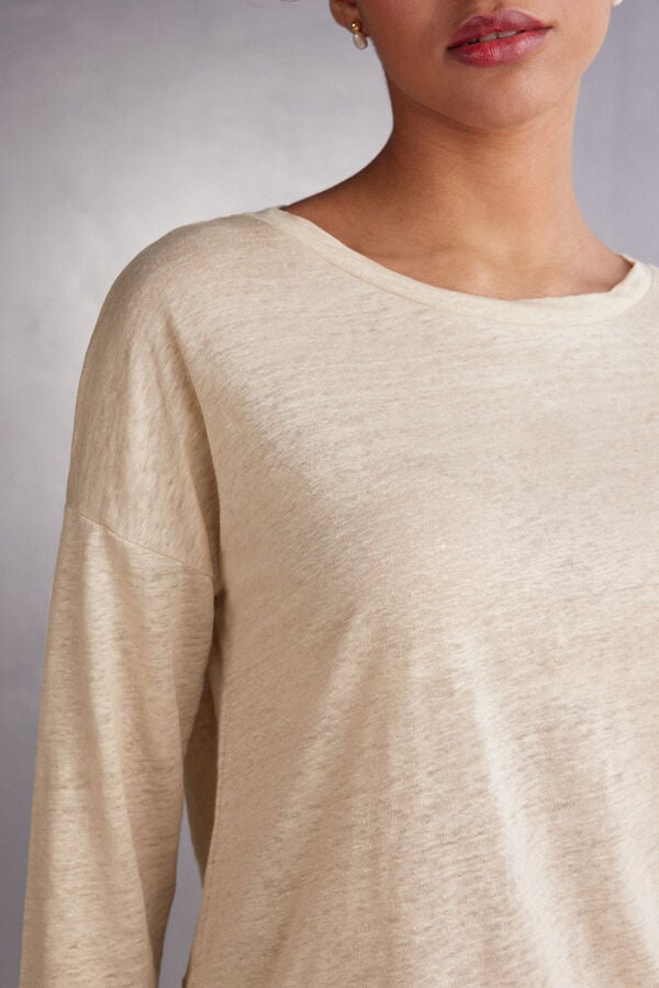 Beige Intimissimi Linen Bateau Neck Women Long Sleeve | 6907RCZHQ