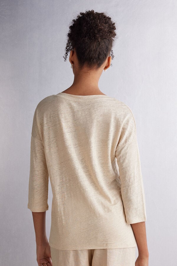 Beige Intimissimi Linen Bateau Neck Women Long Sleeve | 6907RCZHQ