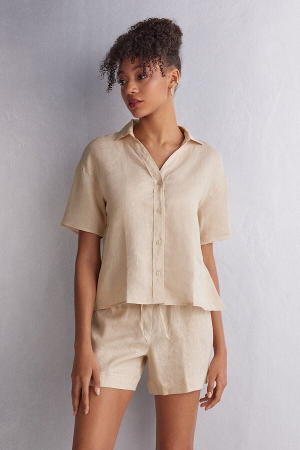 Beige Intimissimi Linen Cloth Women Short Sleeve | 3574EDKXZ