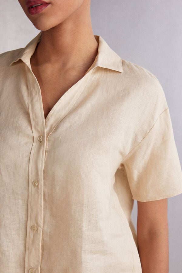 Beige Intimissimi Linen Cloth Women Short Sleeve | 3574EDKXZ