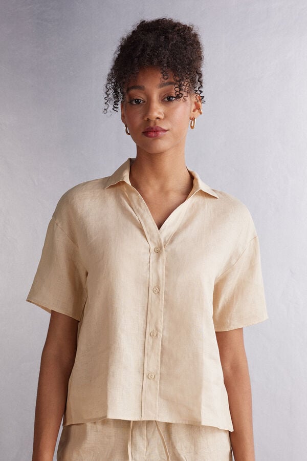 Beige Intimissimi Linen Cloth Women Short Sleeve | 3574EDKXZ