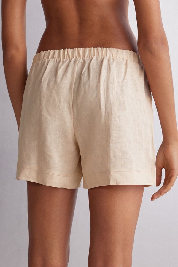 Beige Intimissimi Linen Cloth Women Shorts | 1407ICAML