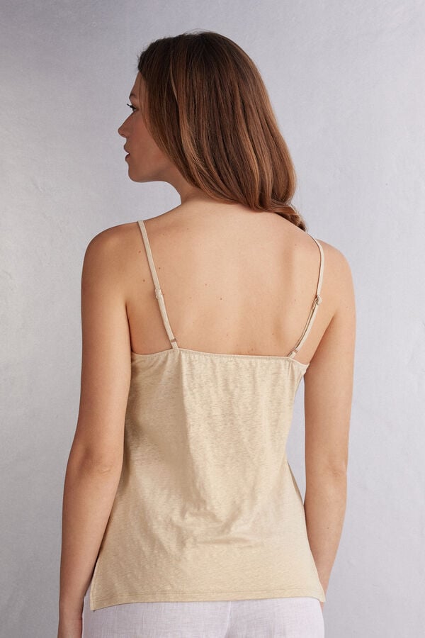 Beige Intimissimi Linen V-Neck Women Tank Top | 4986VACSD