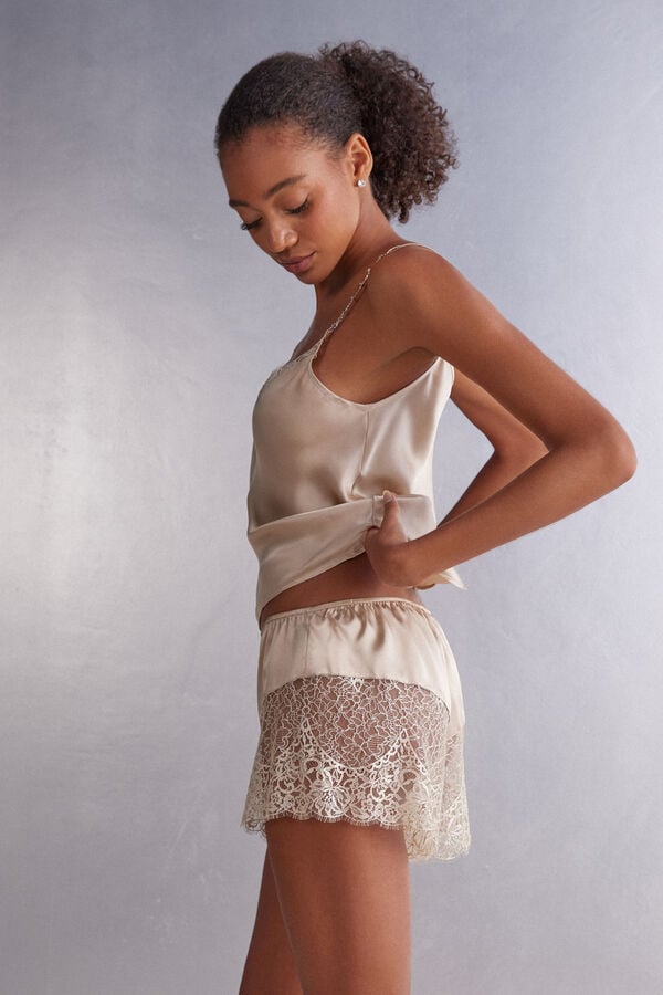 Beige Intimissimi Living In Luxe Silk And Lace Women Shorts | 2351AOBXY