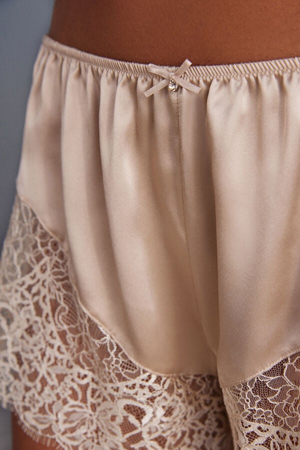 Beige Intimissimi Living In Luxe Silk And Lace Women Shorts | 2351AOBXY