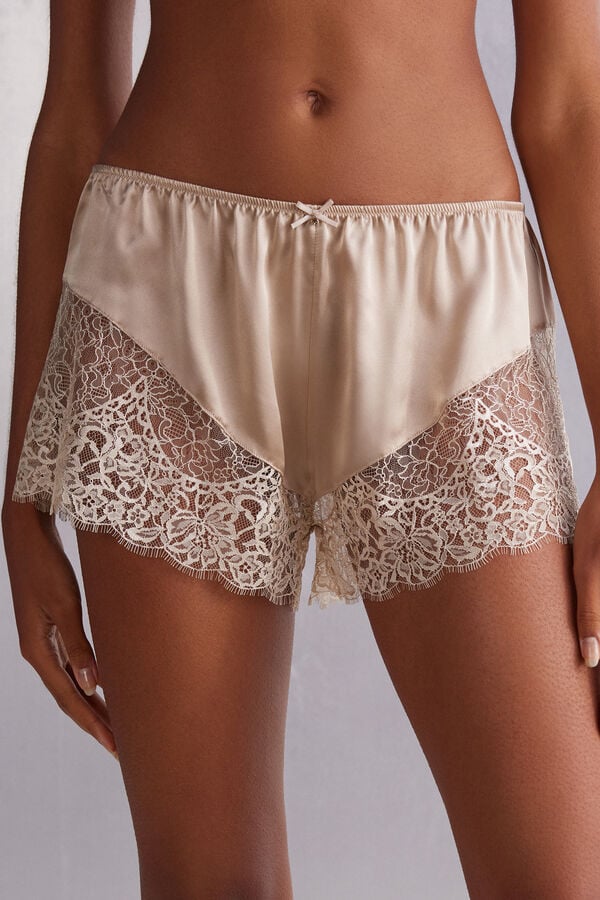 Beige Intimissimi Living In Luxe Silk And Lace Women Shorts | 2351AOBXY