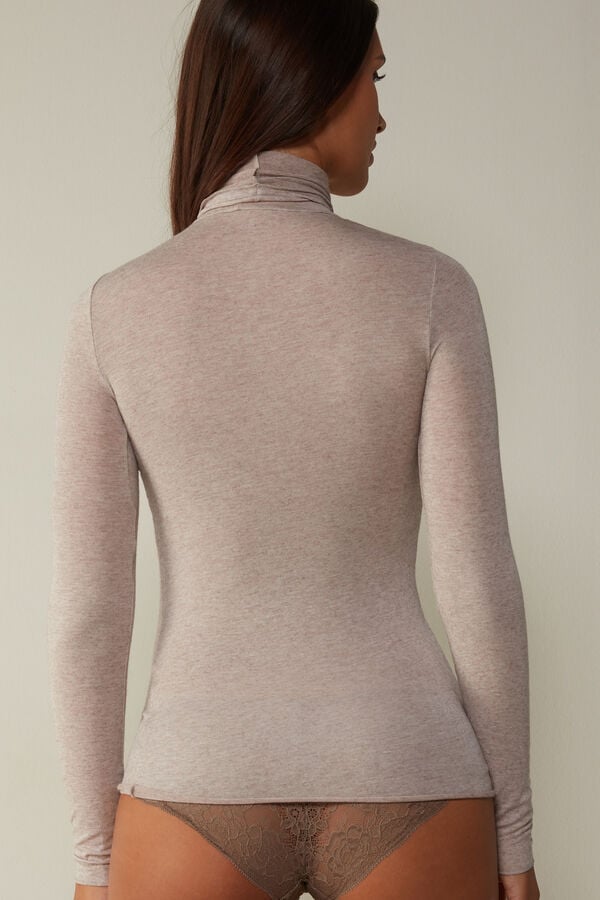 Beige Intimissimi Modal Cashmere Ultralight High-Neck Women Long Sleeve | 7461MCIHP