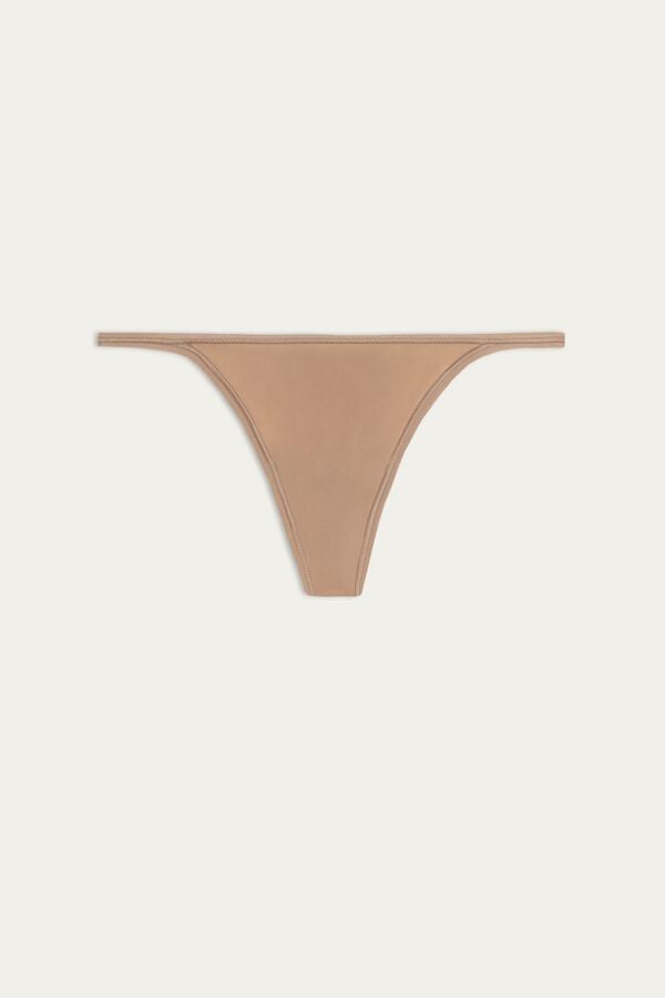 Beige Intimissimi Ultralight Microfiber Straps Women Thong | 4015FSVKZ