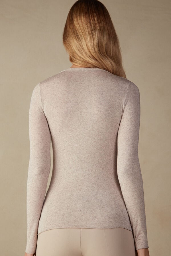 Beige Intimissimi V-Neck Top In Modal Ultralight With Cashmere Women Long Sleeve | 0513TIJOZ