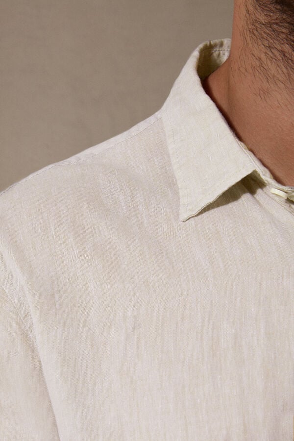 Beige White Intimissimi Linen And Cotton Men Shirt | 0483SEGAO