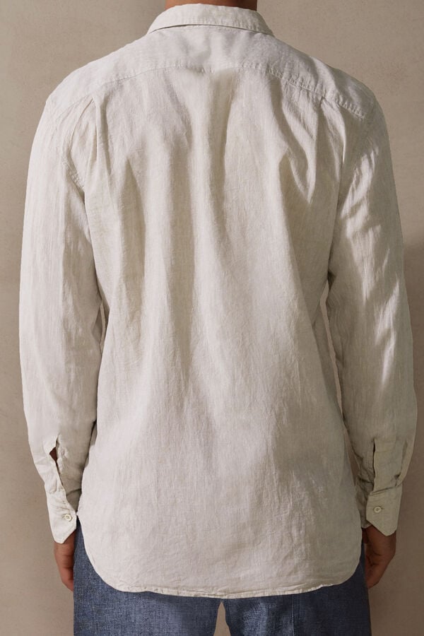 Beige White Intimissimi Linen And Cotton Men Shirt | 0483SEGAO