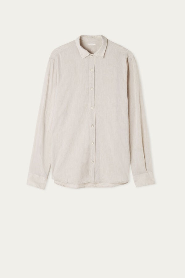 Beige White Intimissimi Linen And Cotton Men Shirt | 0483SEGAO