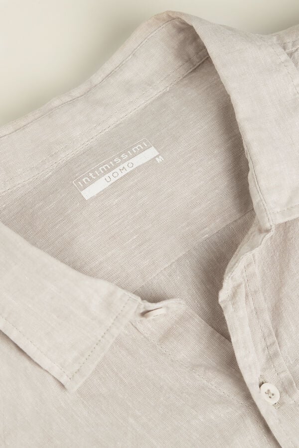 Beige White Intimissimi Linen And Cotton Men Shirt | 0483SEGAO