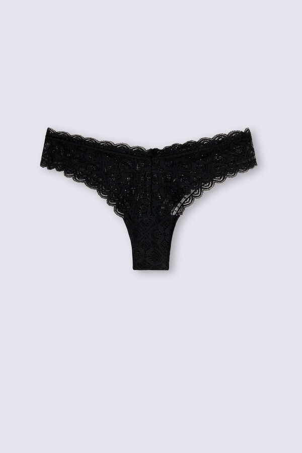 Black Intimissimi 80s-Style Lacezilian Women Briefs | 0321RFOUV