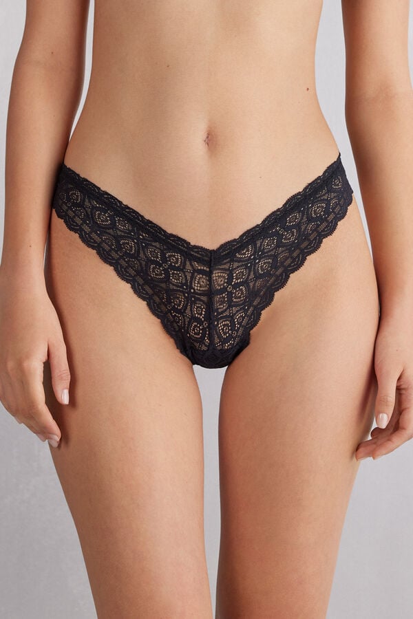 Black Intimissimi 80s-Style Lacezilian Women Briefs | 0321RFOUV