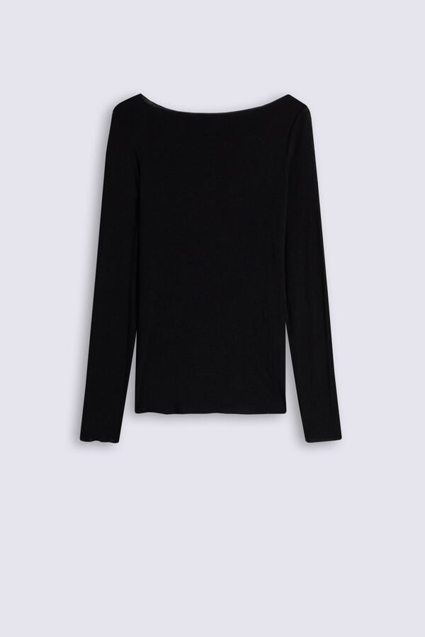 Black Intimissimi Boat Neck Modal Cashmere Ultralight Women Long Sleeve | 0856IZWXD