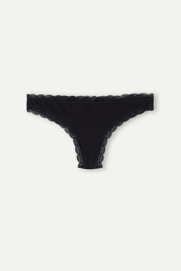 Black Intimissimi Cotton And Lacezilian Women Briefs | 8150RQWFS